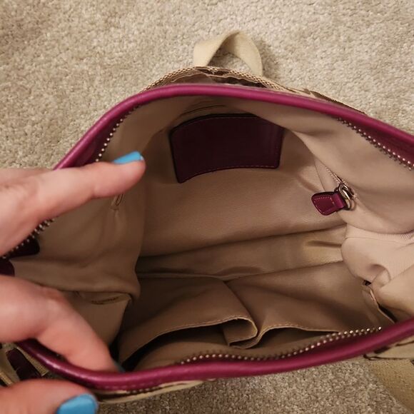 Coach Signature Stripe Crossbody Bag Fuschia Purple & Brown - Picture 7 of 13